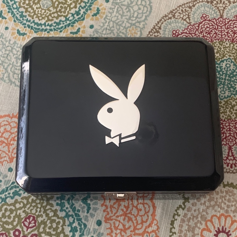 PLAYBOY Black Enamel and Chrome  Logo Robusto 52x5 Cigar Box Vintage